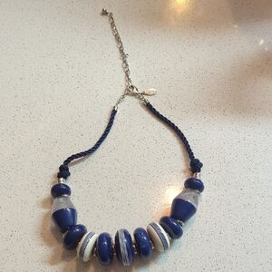 Chicos Necklace New York Navy and White Beaded Necklacecod